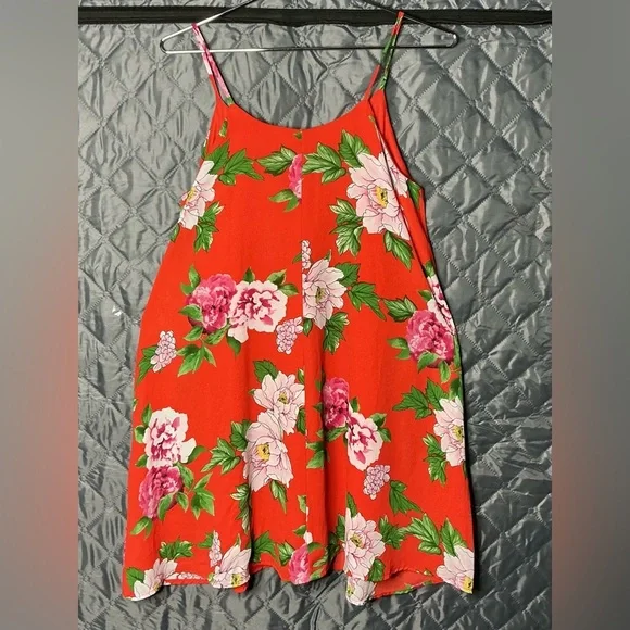 Peach Love California Red Floral Dress small red and pink floral - Picture 5 of 12